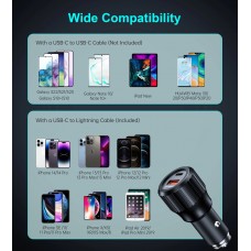 Автозарядка 2xUSB 63W (USB-C+USB-A) PD45W+QC3.018W чорна Choetech