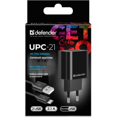 Зарядний пристрій 2xUSB 12W 2.1A UPC-21 +кабель microUSB, чорний Defender