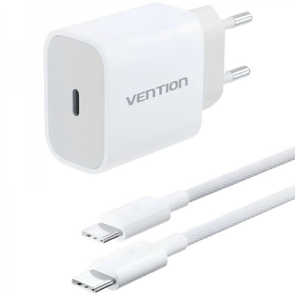 Зарядний пристрій 1xUSB-C 20W + USB-C cable М-М  White Vention