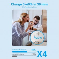 Зарядний пристрій 1xUSB-C 20W GaN + USB-C cable М-М  Black Vention