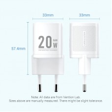 Зарядний пристрій 1xUSB-C 20W GaN + USB-C cable М-М  White Vention