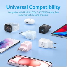 Зарядний пристрій 1xUSB-C 20W GaN + USB-C cable М-М  White Vention