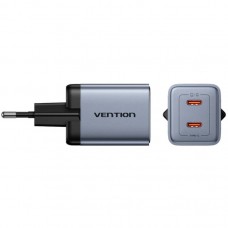 Зарядний пристрій 2xUSB 45W (2xUSB-C) PD3.0 QC, GaN + USB-C cable М-М чорний Vention