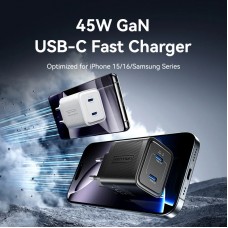 Зарядний пристрій 2xUSB-С 45W GaN чорний Vention