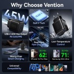 Зарядний пристрій 2xUSB-С 45W GaN чорний Vention Зарядний пристрій 2xUSB-С 45W GaN чорний Vention
