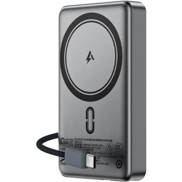 УМБ Acefast Magnetic Wireless 10000mAh 22.5W PD,QC 3.0 USB-C In/Out, QI 15W  M18 Black
