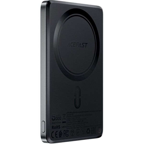 УМБ Acefast Magnetic Wireless 5000mAh 18W PD,QC 3.0, QI 7.5 Вт, ультра тонкий, M8 Black