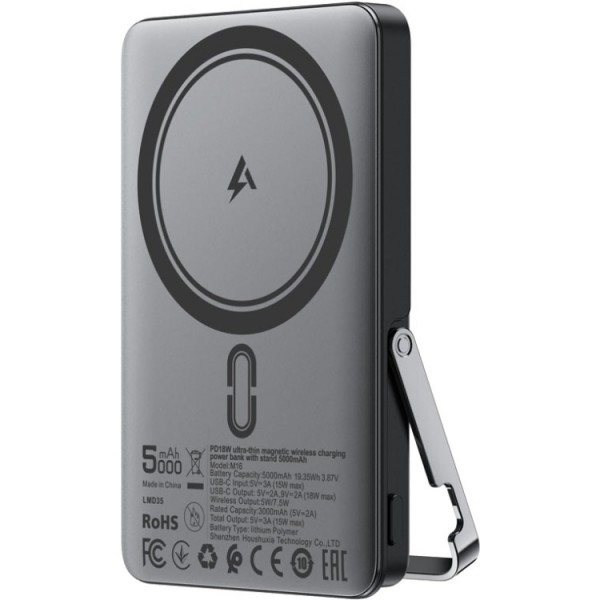УМБ Acefast Magnetic Wireless 5000mAh 18W PD,QC3.0 USB-C In/Out,with holder, ультра тонкий M16 Black