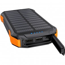 УМБ Choetech 10000mAh  2xUSB-A,1xUSB-C,solar panel, Qi-5W Black-Orange