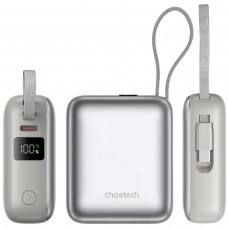 УМБ Choetech 10000mAh 35W PD3.0 USB-C In/Out, LED Display, with buid-in type-C cabel сіра
