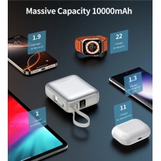 УМБ Choetech 10000mAh 35W PD3.0 USB-C In/Out, LED Display, with buid-in type-C cabel сіра