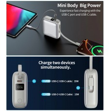 УМБ Choetech 10000mAh 35W PD3.0 USB-C In/Out, LED Display, with buid-in type-C cabel сіра