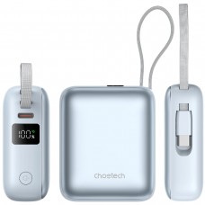 УМБ Choetech 10000mAh 35W PD3.0 USB-C In/Out, with buid-in type-C cabel  голуба