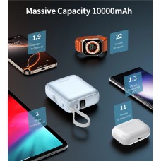 УМБ Choetech 10000mAh 35W PD3.0 USB-C In/Out, with buid-in type-C cabel  голуба