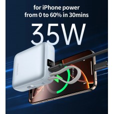 УМБ Choetech 10000mAh 35W PD3.0 USB-C In/Out, with buid-in type-C cabel  голуба