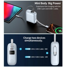 УМБ Choetech 10000mAh 35W PD3.0 USB-C In/Out, with buid-in type-C cabel  голуба