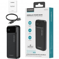 УМБ Choetech 20000mAh 22.5W PD,QC3.0 2USB-A+USB-C In/Out Black