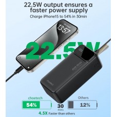 УМБ Choetech 40000mAh, 22,5W PD QC3.0, USB-C In/out, 2xUSB-A Li-pol чорна УМБ Choetech 40000mAh, 22,5W PD QC3.0, USB-C In/out, 2xUSB-A Li-pol чорна