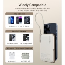 УМБ Choetech Magnetic Wireless 10000mAh 20W PD USB-C In/Out, Qi-15W,buid-in cabel White