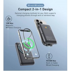 УМБ Choetech Magnetic Wireless 10000mAh 20W PD USB-C In/Out,Qi-15W,build-in cabel  Black
