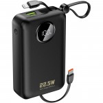 УМБ Dudao 20000mAh K14+ 22,5W PD,QC USB-A,USB-C In/Out,with built-in USB-C/Lightning cables Black