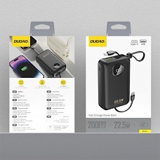УМБ Dudao 20000mAh K14+ 22,5W PD,QC USB-A,USB-C In/Out,with built-in USB-C/Lightning cables Black