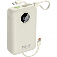 УМБ Dudao 20000mAh K14+ 22,5W PD,QC USB-A,USB-C In/Out,with built-in USB-C/Lightning cables White