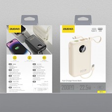 УМБ Dudao 20000mAh K14+ 22,5W PD,QC USB-A,USB-C In/Out,with built-in USB-C/Lightning cables White