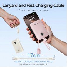 УМБ Vention 10000mAh 22,5W PD, QC USB-A/2xUSB-C In/Out Pink