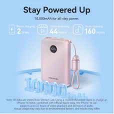 УМБ Vention 10000mAh 22,5W PD, QC USB-A/2xUSB-C In/Out Pink