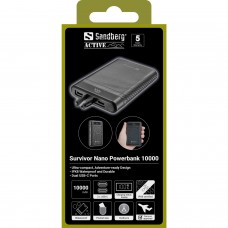 УМБ Sandberg 10000mAh 20W PD Survivor Nano Powerbank 2xUSB-C IN/OUT IPX8 (421-32)