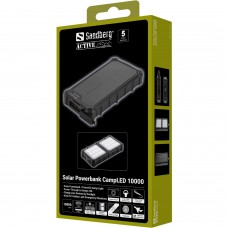 УМБ сонячна Sandberg 10000mAh 22 5W PD Solar Powerbank CampLED USB-A USB-C In/Out PowerThru (421-23)