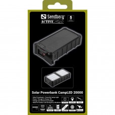 УМБ сонячна Sandberg 20000mAh 22 5W PD Solar Powerbank CampLED USB-A 2xUSB-C In/Out Powerful light (421-24)