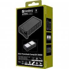 УМБ сонячна Sandberg 20000mAh 22 5W PD Solar Powerbank CampLED USB-A 2xUSB-C In/Out Powerful light (421-24)