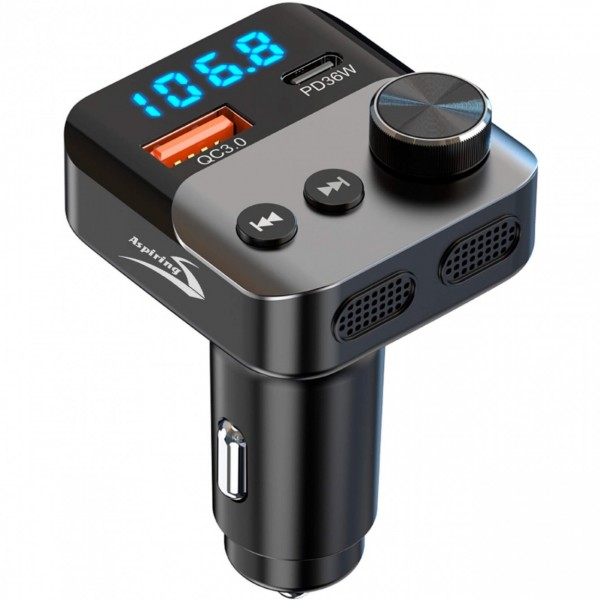 Аавтомобільний FM-трансміттер Aspiring Wave 13 54W PD LED/Bluetooth/QC3.0 USB-C 36W (TC-WA13)
