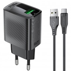 Зарядний пристрій 1xUSB-A 18W + Type-C cable A90 Fast Charger Black Acefast (6974316280064)