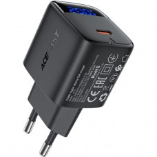 Зарядний пристрій 1xUSB-C 20W Gan A113 Fast Charger + USB-C cable with digital display black Acefast (6974316284420)
