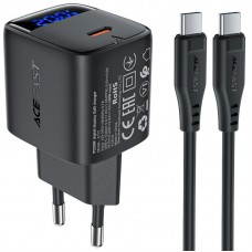 Зарядний пристрій 1xUSB-C 20W Gan A113 Fast Charger + USB-C cable with digital display black Acefast (6974316284420)