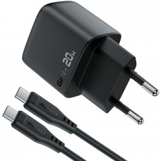 Зарядний пристрій 1xUSB-C 20W Gan A113 Fast Charger + USB-C cable with digital display black Acefast (6974316284420)