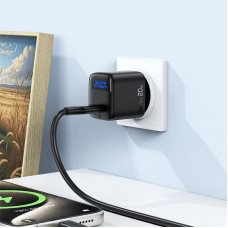 Зарядний пристрій 1xUSB-C 20W Gan A113 Fast Charger + USB-C cable with digital display black Acefast (6974316284420)