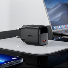 Зарядний пристрій 1xUSB-C 20W Gan A113 Fast Charger + USB-C cable with digital display black Acefast (6974316284420)