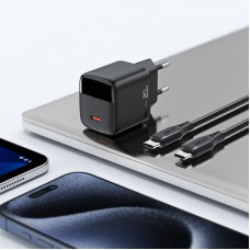 Зарядний пристрій 1xUSB-C 20W Gan A113 Fast Charger with digital display black Acefast (6974316284413)