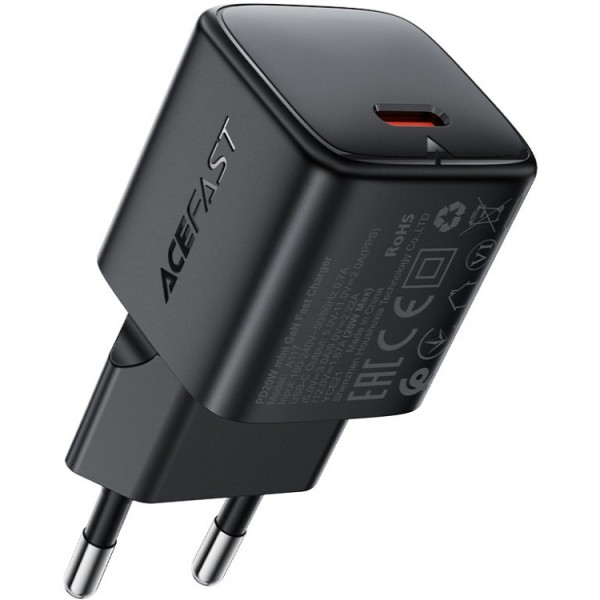 Зарядний пристрій 1xUSB-C 20W Gan A117 mini Fast Charger Black Acefast (6974316284987)