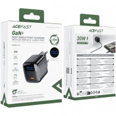 Зарядний пристрій 1xUSB-C 30W Gan A115 Fast Charger + USB-C cable black Acefast (6974316284451)