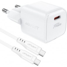 Зарядний пристрій 1xUSB-C 30W Gan A77 mini + USB-C cable Fast Charger White Acefast (6974316282853)
