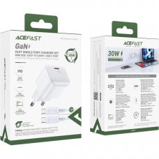 Зарядний пристрій 1xUSB-C 30W Gan A77 mini + USB-C cable Fast Charger White Acefast (6974316282853)
