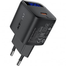 Зарядний пристрій 1xUSB-С 30W with digital display Gan A115 Black Acefast (6974316284444)