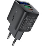 Зарядний пристрій 2xUSB 25W (USB-C+USB-A) with digital display Gan A114 Black Acefast (6974316284437)