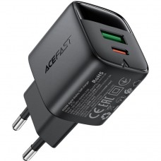 Зарядний пристрій 2xUSB 25W (USB-C+USB-A) with digital display Gan A114 Black Acefast (6974316284437)