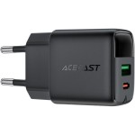 Зарядний пристрій 2xUSB 25W (USB-C+USB-A) with digital display Gan A114 Black Acefast (6974316284437)